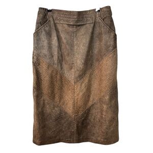 Newline Ledermoden Vintage Patchwork Brown Leather Midi Skirt Women’s Size 14 US